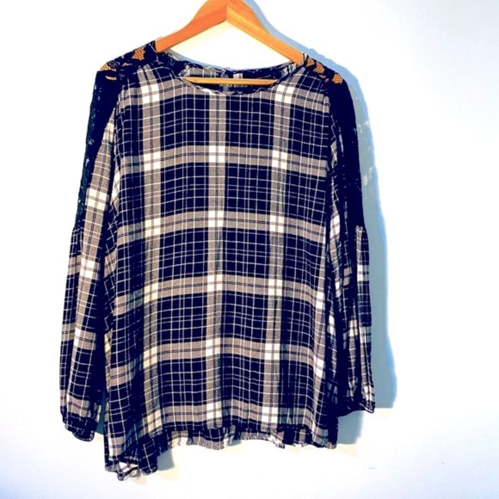 Lane Bryant Plaid and Lace blouse